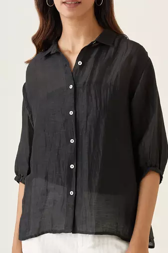 Black linen silk handloom shirt