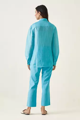 Pastel blue linen silk handloom shirt