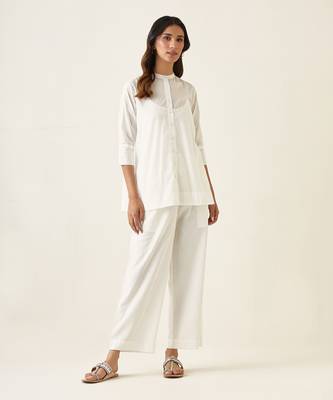 White cotton a line shirt 1