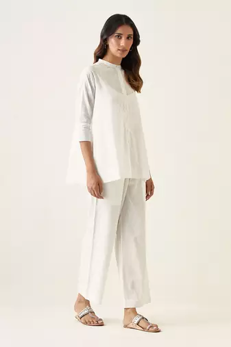 White cotton a line shirt