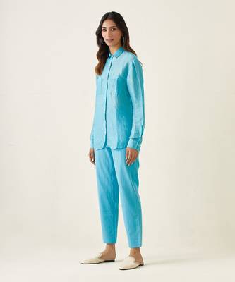 Pastel blue linen silk handloom shirt 3