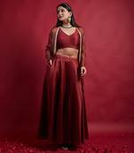 Maroon chanderi handloom skirt set