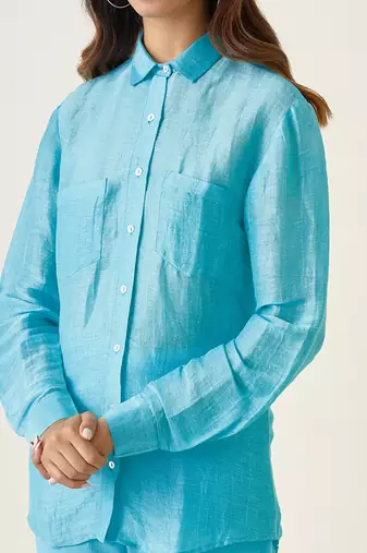 Pastel blue linen silk handloom shirt