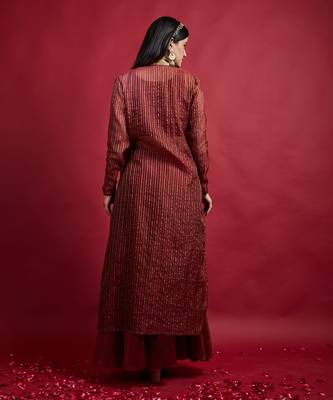 Maroon chanderi handloom skirt set 5