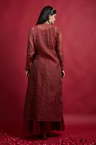 Maroon chanderi handloom skirt set