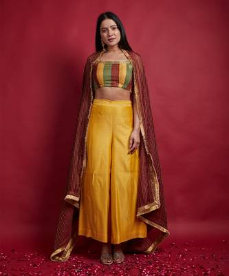 Multi colored top with flared palazzo & dupatta 1