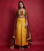 Multi colored top with flared palazzo & dupatta