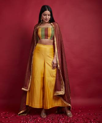 Multi colored top with flared palazzo & dupatta 2