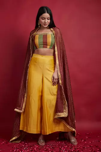 Multi colored top with flared palazzo & dupatta