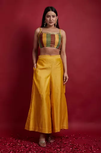 Multi colored top with flared palazzo & dupatta
