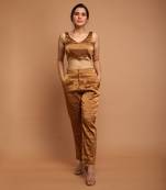 Gold zari crop top with high waist pants
