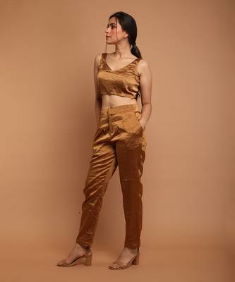 Gold zari crop top with high waist pants 2