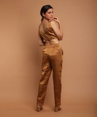 Gold zari crop top with high waist pants 5