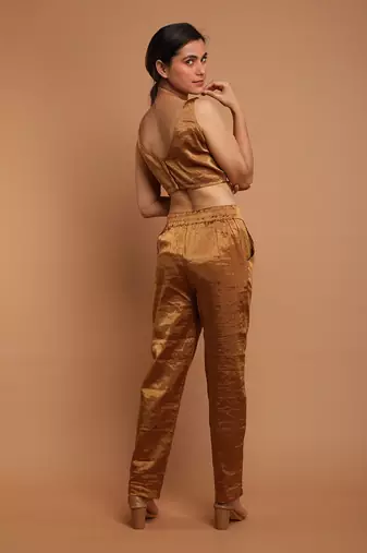 Gold zari crop top with high waist pants