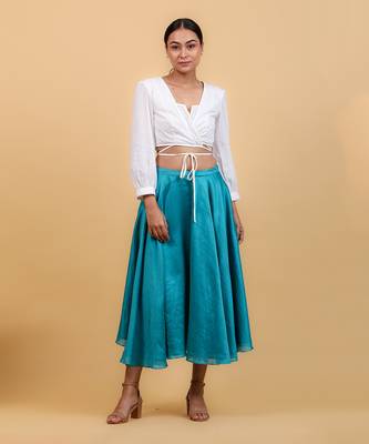 Aqua blue & white cotton skirt set 1
