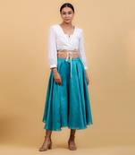 Aqua blue & white cotton skirt set