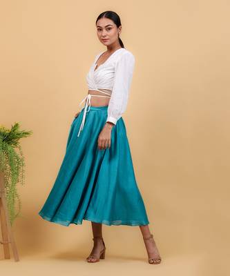 Aqua blue & white cotton skirt set 2