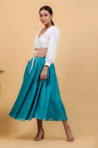 Aqua blue & white cotton skirt set