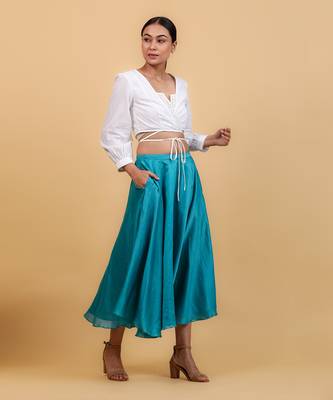 Aqua blue & white cotton skirt set 3