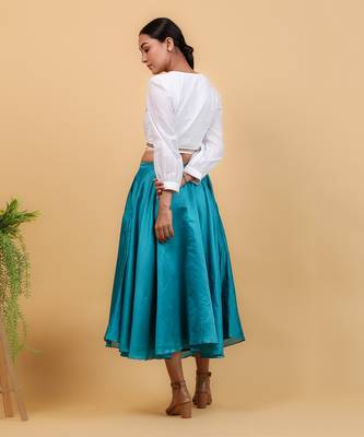 Aqua blue & white cotton skirt set 4