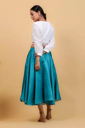 Aqua blue & white cotton skirt set