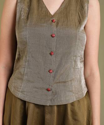 Tabacco brown top in tissue with flared skirt set 4