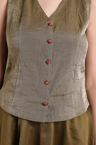 Tabacco brown top in tissue with flared skirt set