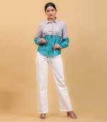 Aqua blue color block shirt