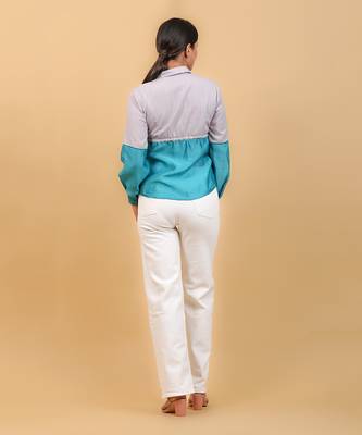 Aqua blue color block shirt 2