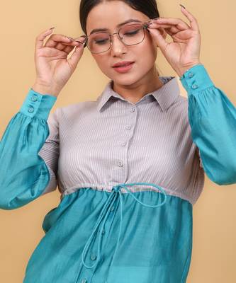 Aqua blue color block shirt 3