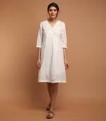 White textured cotton angarakha overlap dress