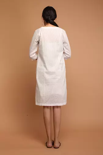 White textured cotton angarakha overlap dress