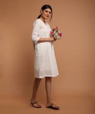 White textured cotton angarakha overlap dress 3