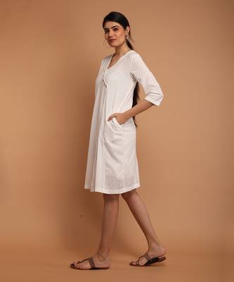 White textured cotton angarakha overlap dress 4