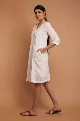 White textured cotton angarakha overlap dress