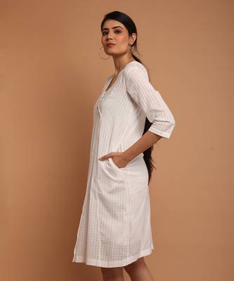 White textured cotton angarakha overlap dress 5