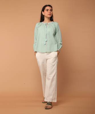 Mint green textured cotton top 1