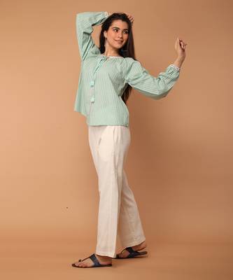 Mint green textured cotton top 2