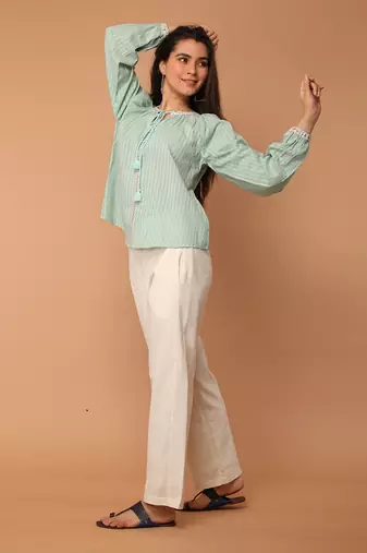 Mint green textured cotton top