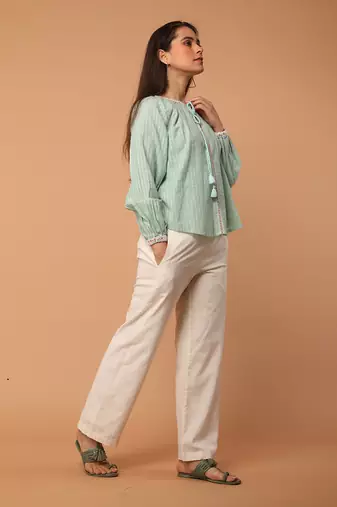 Mint green textured cotton top