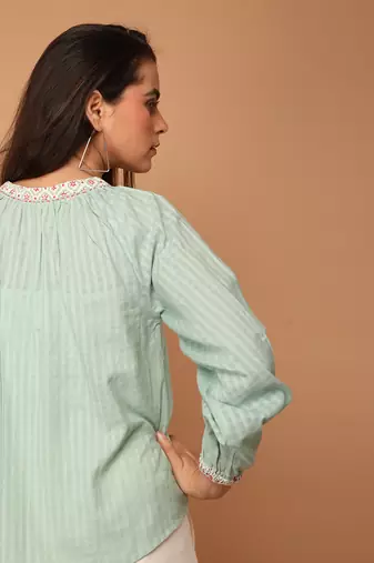 Mint green textured cotton top
