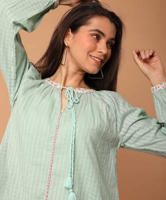 Mint green textured cotton top 5