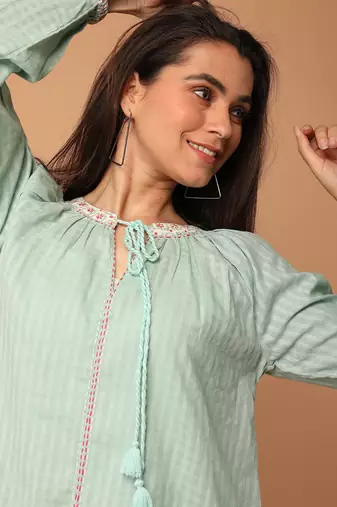 Mint green textured cotton top