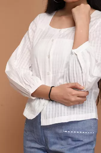 White textured cotton top