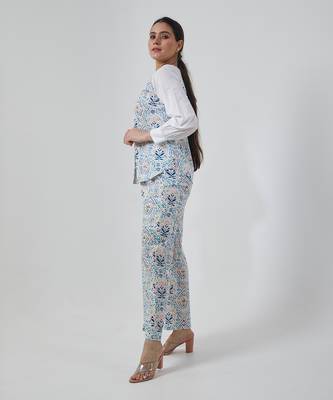 Aqua blue stylized v neck shirt set 2