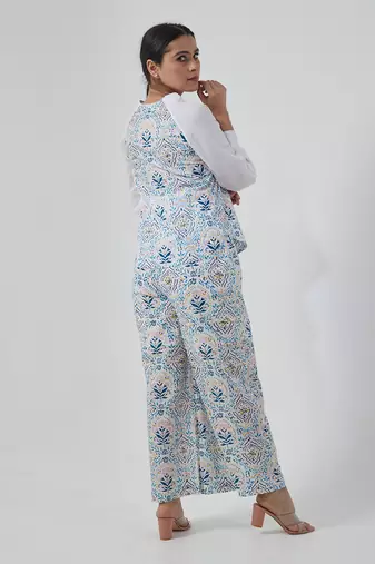 Aqua blue stylized v neck shirt set