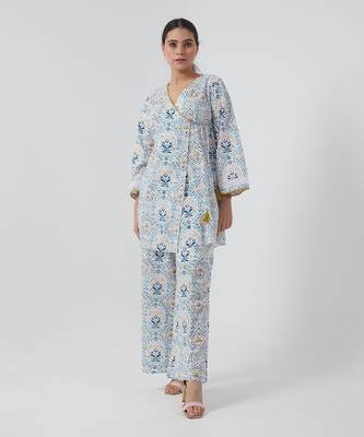 Aqua blue short angarakha kurta set 1
