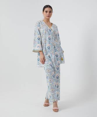 Aqua blue short angarakha kurta set 2