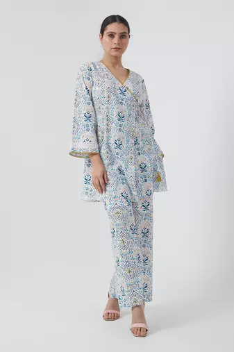 Aqua blue short angarakha kurta set