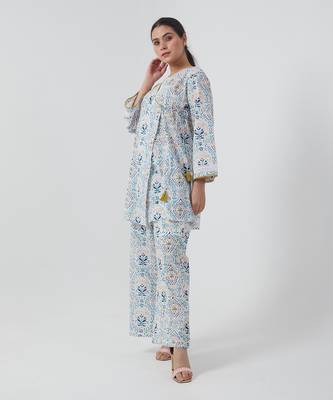 Aqua blue short angarakha kurta set 3